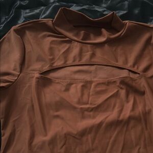Brown Cutout Turtleneck Top